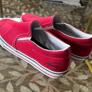 Tommy Hilfiger red slip-on shoes